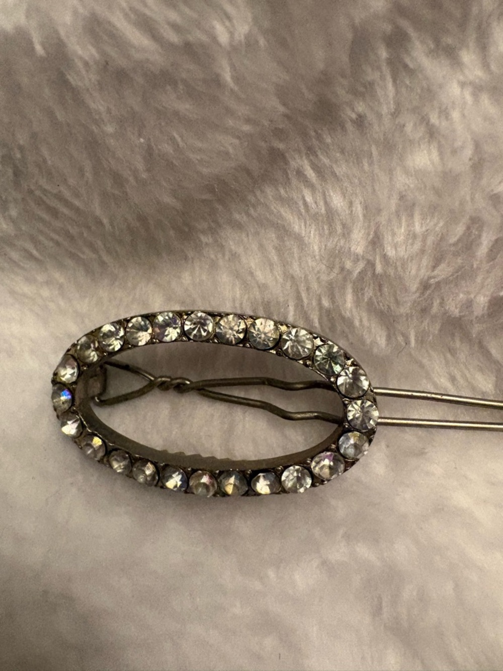 Vintage Oval Crystal Hair Clip - Clear Rhinestones